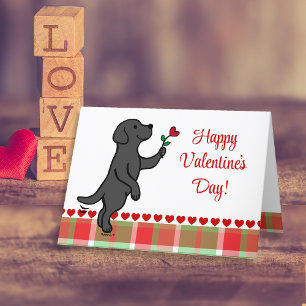 Cartes Pour Fêtes Annuelles Fleur de coeur minuscule du Labrador noir Valentin
