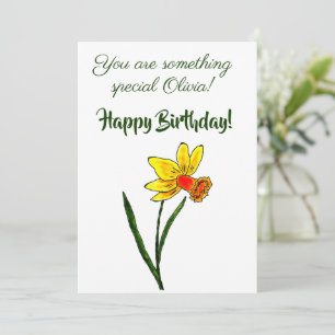 Cartes Pour Fêtes Annuelles Fleur de naissance de mars Aquarelle Daffodique Mi