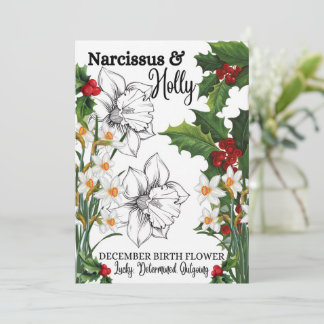 Cartes Pour Fêtes Annuelles Fleur de naissance, Décembre, Narcisse, Holly, Ann
