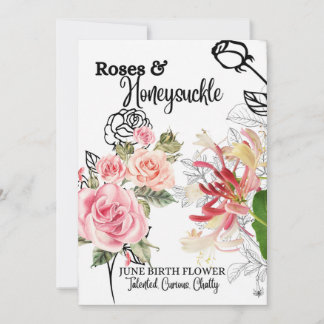 Cartes Pour Fêtes Annuelles Fleur de naissance, Juin, Roses, Honeysuckie