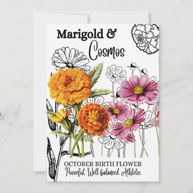 Cartes Pour Fêtes Annuelles Fleur de naissance, Octobre, Marigold, Cosmos, Ann (Devant)