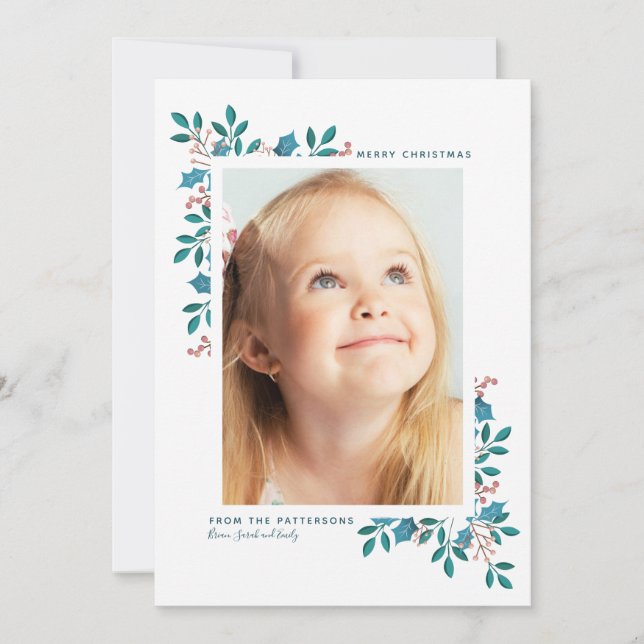 Cartes Pour Fêtes Annuelles Fleur de Noël Joyeux | Vert bleu (Devant)