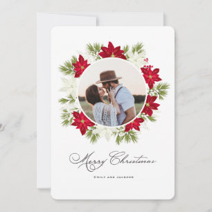 Cartes Pour Fêtes Annuelles Fleur de Poinsettia et Rond de Pin Photo