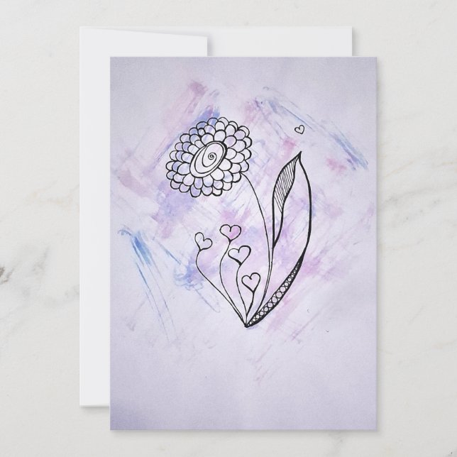 Cartes Pour Fêtes Annuelles Fleur délicate dessinée à la main avec des cœurs  (Devant)