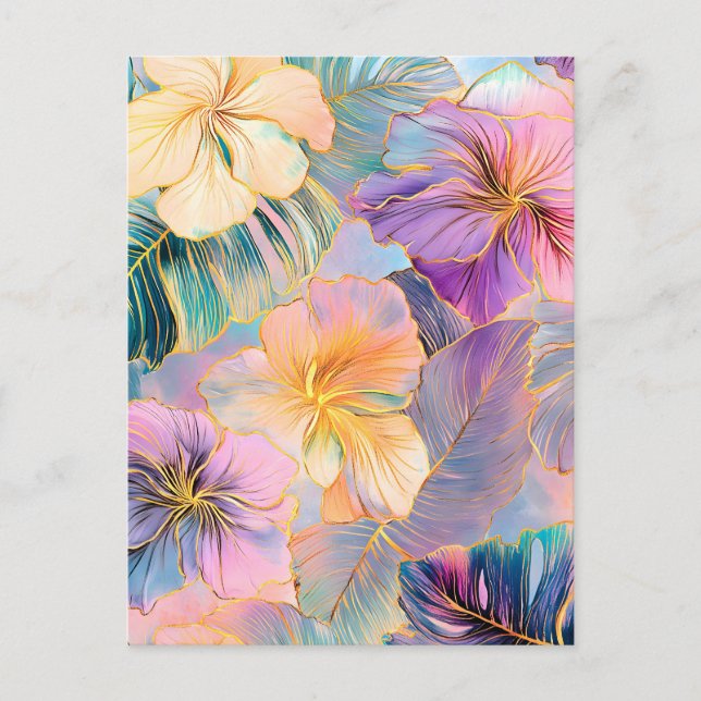 Cartes Pour Fêtes Annuelles Fleur Exotique Feuille en fleurs bleues (Devant)