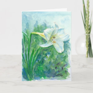 Cartes Pour Fêtes Annuelles Fleur Joyeuses Pâques d'aquarelle de lis blanc