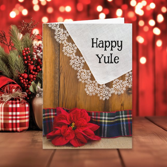 Cartes Pour Fêtes Annuelles Fleur Poinsettia rustique et Joyeux Yule Plaid (Créateur téléchargé)