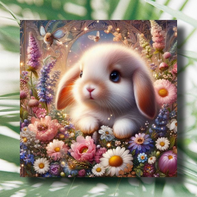 Cartes Pour Fêtes Annuelles Fleur rose Jardin mignonne Bébé Lapin Pâques (Créateur téléchargé)
