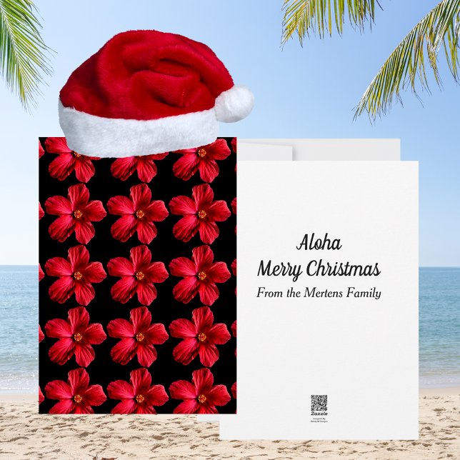 Cartes Pour Fêtes Annuelles Fleur rouge Hibiscus Motif Noël tropical (Red Hibiscus Flower Pattern Tropical Christmas Holiday Card)