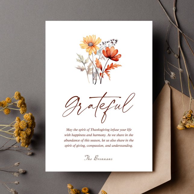 Cartes Pour Fêtes Annuelles Fleur sauvage Automne Moderne Élégant Thanksgiving (Wildflower Fall Modern Elegant Thanksgiving Holiday Card)