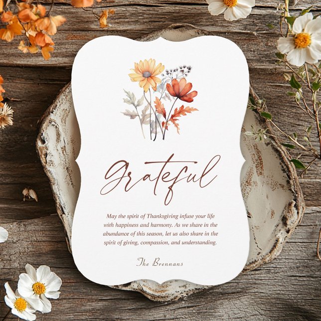 Cartes Pour Fêtes Annuelles Fleur sauvage Automne Rustique Élégant Thanksgivin (Wildflower Fall Rustic Elegant Thanksgiving Holiday Card)