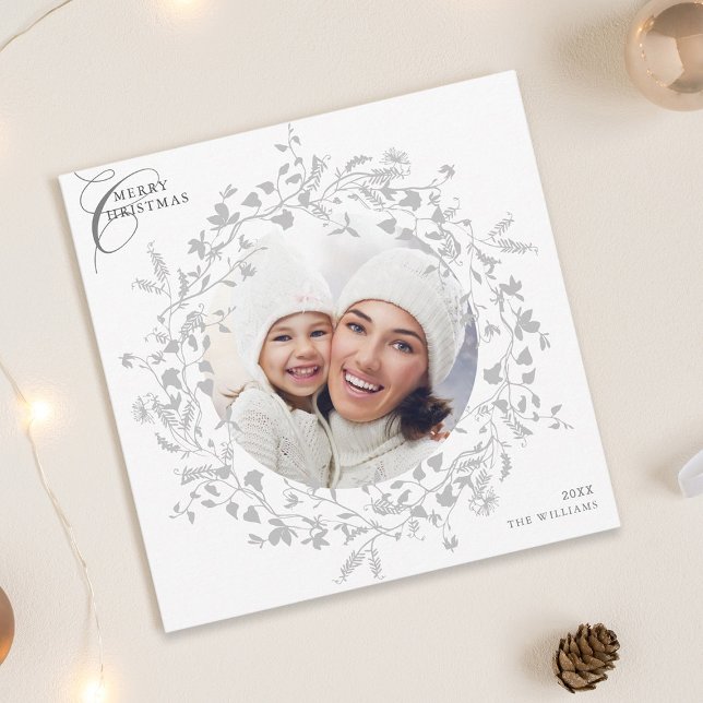 Cartes Pour Fêtes Annuelles Fleur sauvage de Grey Boho Wreath Christmas Photo  (Créateur téléchargé)
