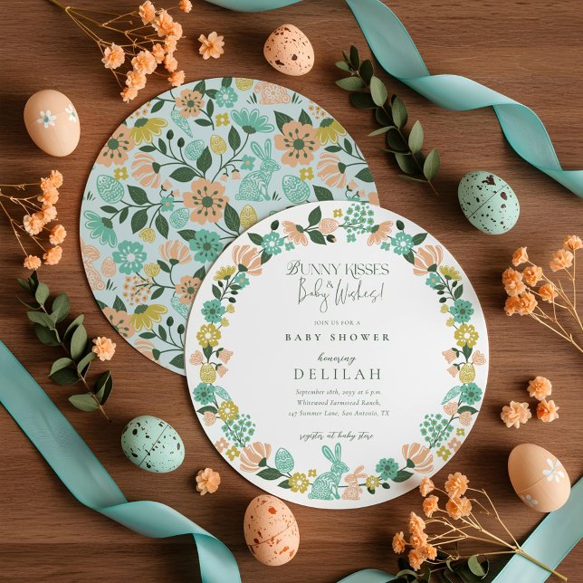 Cartes Pour Fêtes Annuelles Fleur sauvage de printemps Easter Bunny Baby showe (Spring Wildflower Easter Bunny Baby Shower Bow Holiday Card)