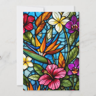 Cartes Pour Fêtes Annuelles Fleur tropicale en vitrail floral vibrant
