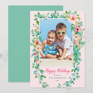 Cartes Pour Fêtes Annuelles Fleur tropicale rose et vert Photo