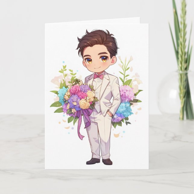 Cartes Pour Fêtes Annuelles Fleurs Anime Boy Chibi Kawaii (Devant)