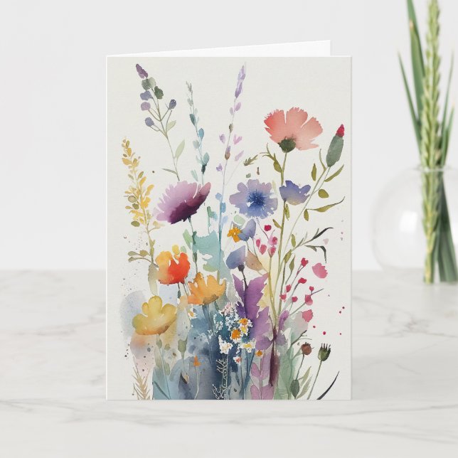 Cartes Pour Fêtes Annuelles Fleurs aquarelles Anniversaire (Devant)