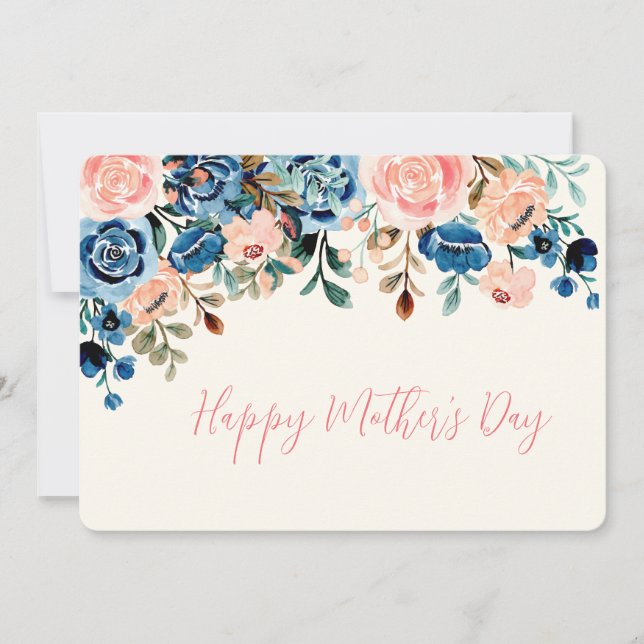 Cartes Pour Fêtes Annuelles Fleurs aquarelles roses et bleues pour la fête des (Devant)