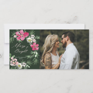 Cartes Pour Fêtes Annuelles Fleurs aquarelles vertes roses joyeuses et lumineu