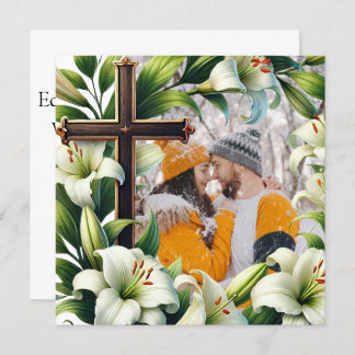 Cartes Pour Fêtes Annuelles Fleurs blanches avec croix pour Noël ou Mariage