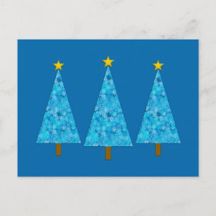 Cartes Pour Fêtes Annuelles Fleurs bleues Arbres de Noël modernes rétro
