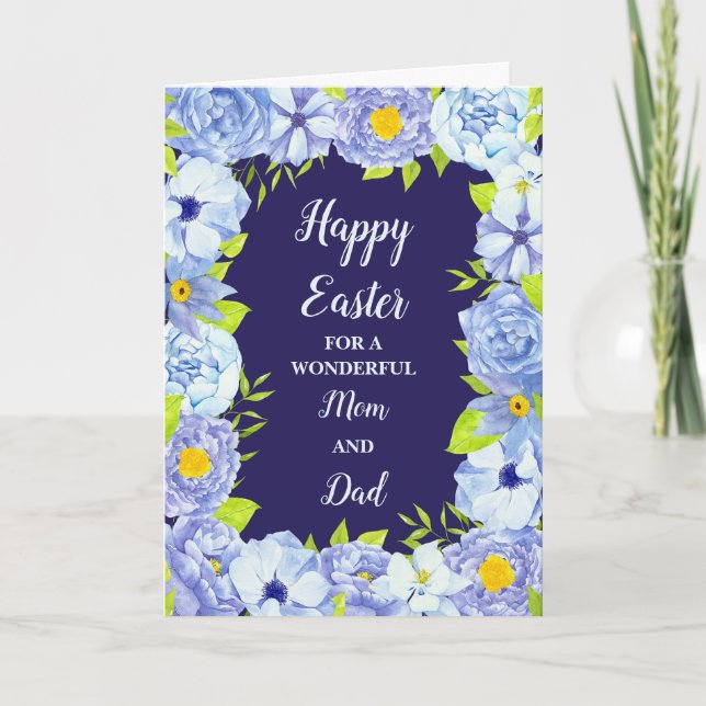 Cartes Pour Fêtes Annuelles Fleurs bleues Joyeuses Pâques maman et papa (Devant)