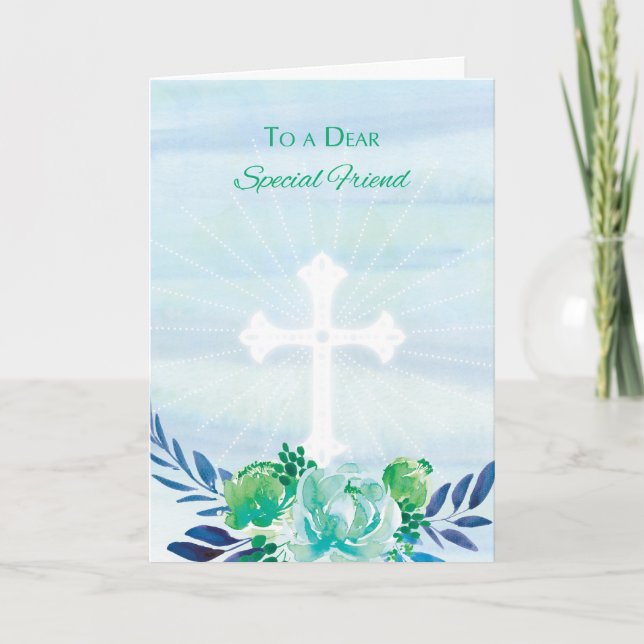 Cartes Pour Fêtes Annuelles Fleurs Bleues Turquoises avec Croix Pâques (Devant)