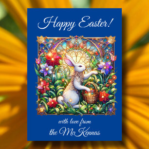 Cartes Pour Fêtes Annuelles Fleurs Bleues Verre de lapin de Pâques