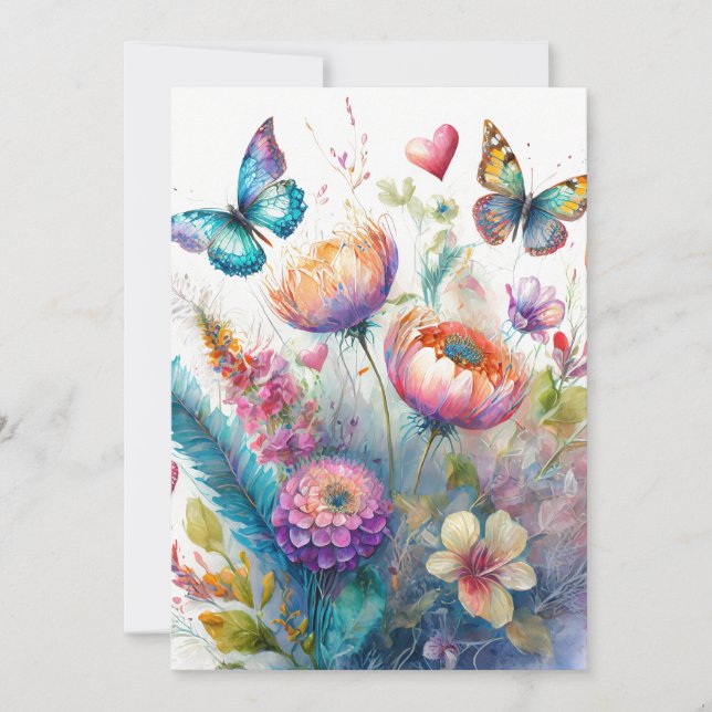 Cartes Pour Fêtes Annuelles Fleurs, coeurs et papillons (Devant)