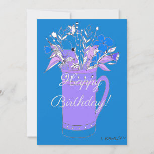 Cartes Pour Fêtes Annuelles Fleurs colorées bleues Joyeux Anniversaire dans un