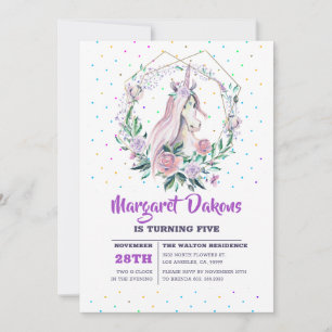 Cartes Pour Fêtes Annuelles Fleurs colorées couronne & licorne