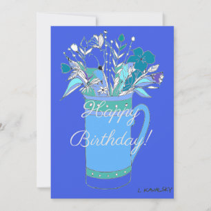 Cartes Pour Fêtes Annuelles Fleurs colorées de joyeux anniversaire Blue V2 dan