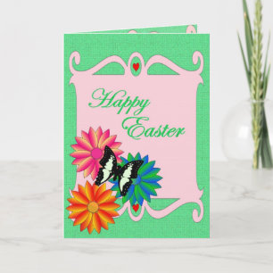 Cartes Pour Fêtes Annuelles Fleurs colorées de Pâques et papillon