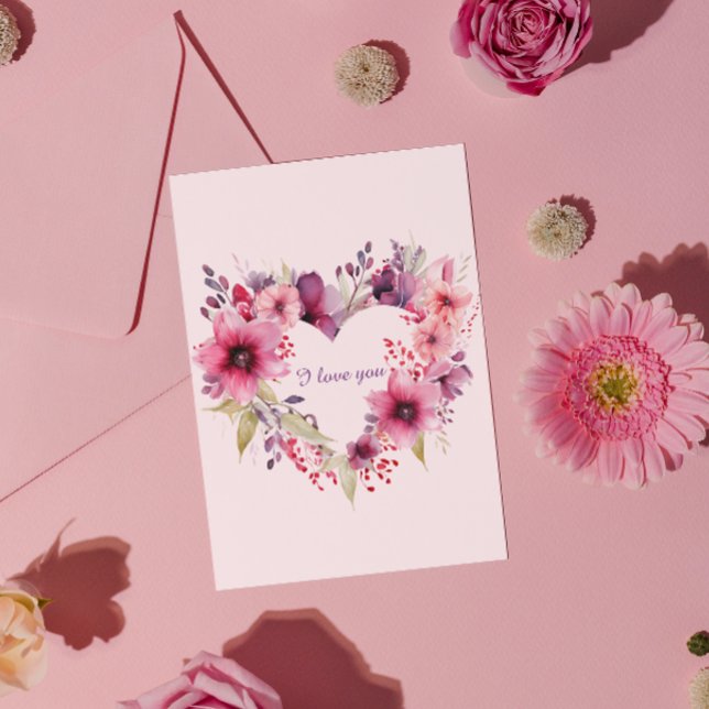 Cartes Pour Fêtes Annuelles Fleurs d'amour | Couronne florale | Saint Valentin (Créateur téléchargé)