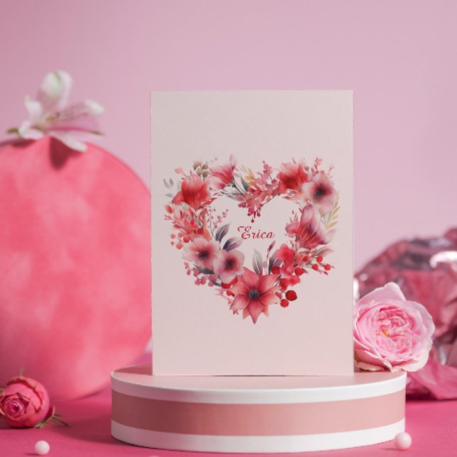 Cartes Pour Fêtes Annuelles Fleurs d'amour | Nom personnalisé | Saint Valentin (Créateur téléchargé)