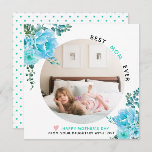 Cartes Pour Fêtes Annuelles Fleurs d'Aqua Meilleure maman Meilleure photo de l