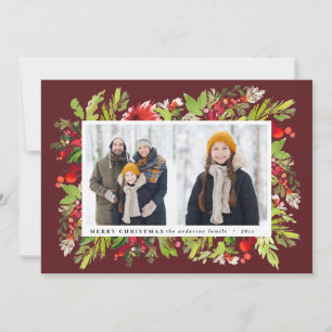 Cartes Pour Fêtes Annuelles Fleurs d'aquarelle traditionnelles + feuillage Noë