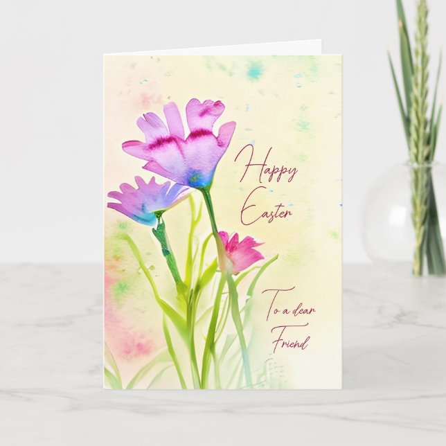 Cartes Pour Fêtes Annuelles Fleurs d'aquarelle violette et rose sur mesure Pâq (Devant)