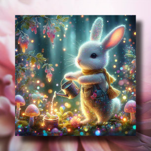 Cartes Pour Fêtes Annuelles Fleurs d'arrosage Whimsical White Rabbit Pâques