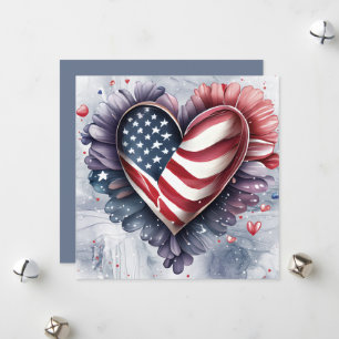 Cartes Pour Fêtes Annuelles Fleurs d'art de coeur américain patriotique