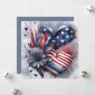 Cartes Pour Fêtes Annuelles Fleurs d'art de cœur patriotique américain
