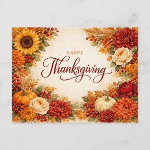 Cartes Pour Fêtes Annuelles Fleurs d'automne de Thanksgiving à l'aquarelle rus