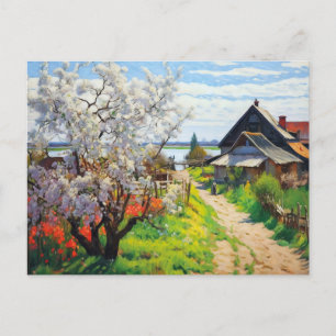 Cartes Pour Fêtes Annuelles Fleurs de cerises de printemps idyllique sur le sa