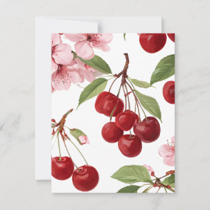 Cartes Pour Fêtes Annuelles Fleurs de cerisier et cerises