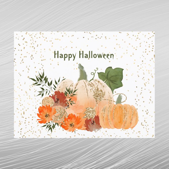 Cartes Pour Fêtes Annuelles Fleurs de Confetti d'or Citrouille d'Halloween (Créateur téléchargé)