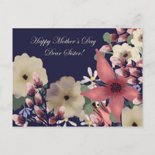 Cartes Pour Fêtes Annuelles Fleurs de la Fête des Mères sur bleu marine