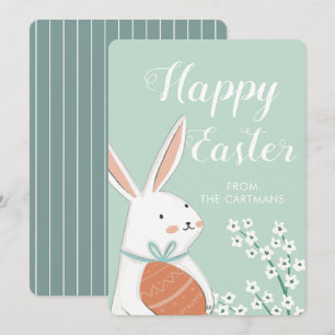 Cartes Pour Fêtes Annuelles Fleurs de lapin blanc mignonnes Joyeuses Pâques