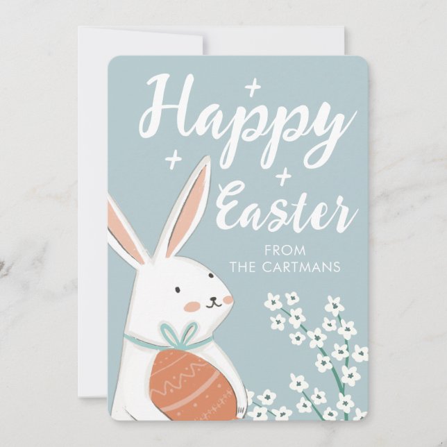 Cartes Pour Fêtes Annuelles Fleurs de lapin blanc mignonnes Pâques (Devant)