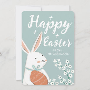 Cartes Pour Fêtes Annuelles Fleurs de lapin blanc mignonnes Pâques