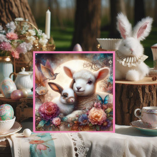 Cartes Pour Fêtes Annuelles Fleurs de lapin d'agneau pastel doux